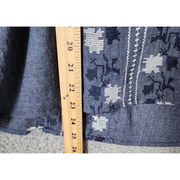 Hazel Women's Long Balloon Sleeve Tie V Neck Oversized Top Embroidered Blue Sz M - Picture 9 of 15